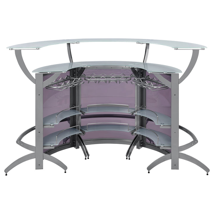 Dallas 2-shelf Curved Home Bar Silver and Frosted Glass (Set of 3)