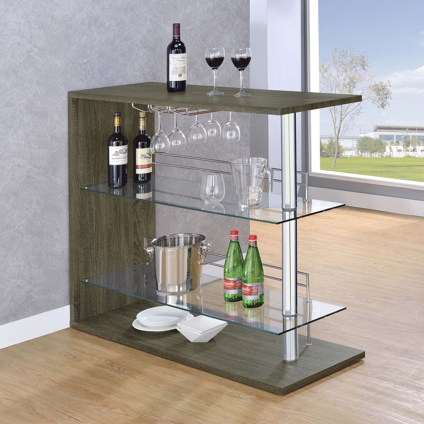 Prescott Rectangular 2-shelf Bar Unit Grey