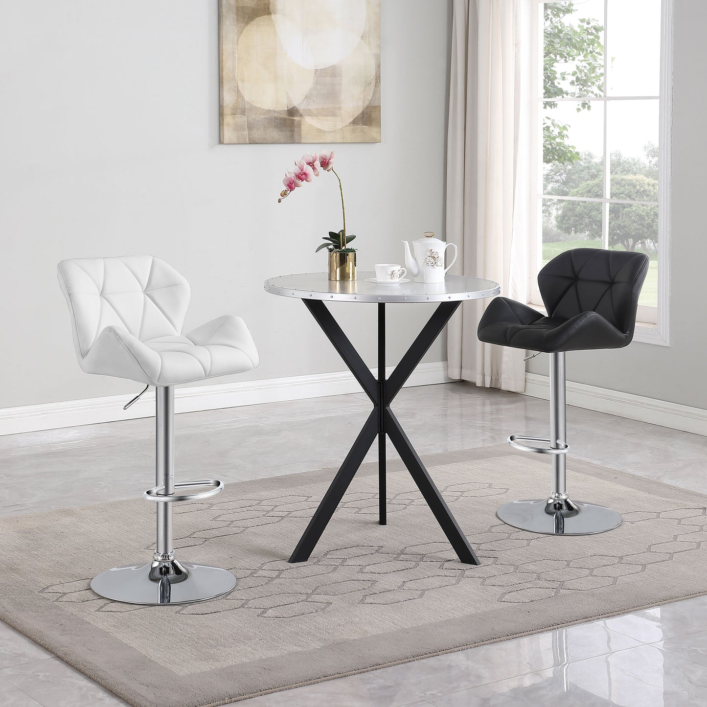 Berrington Adjustable Bar Stools Chrome and Black (Set of 2)