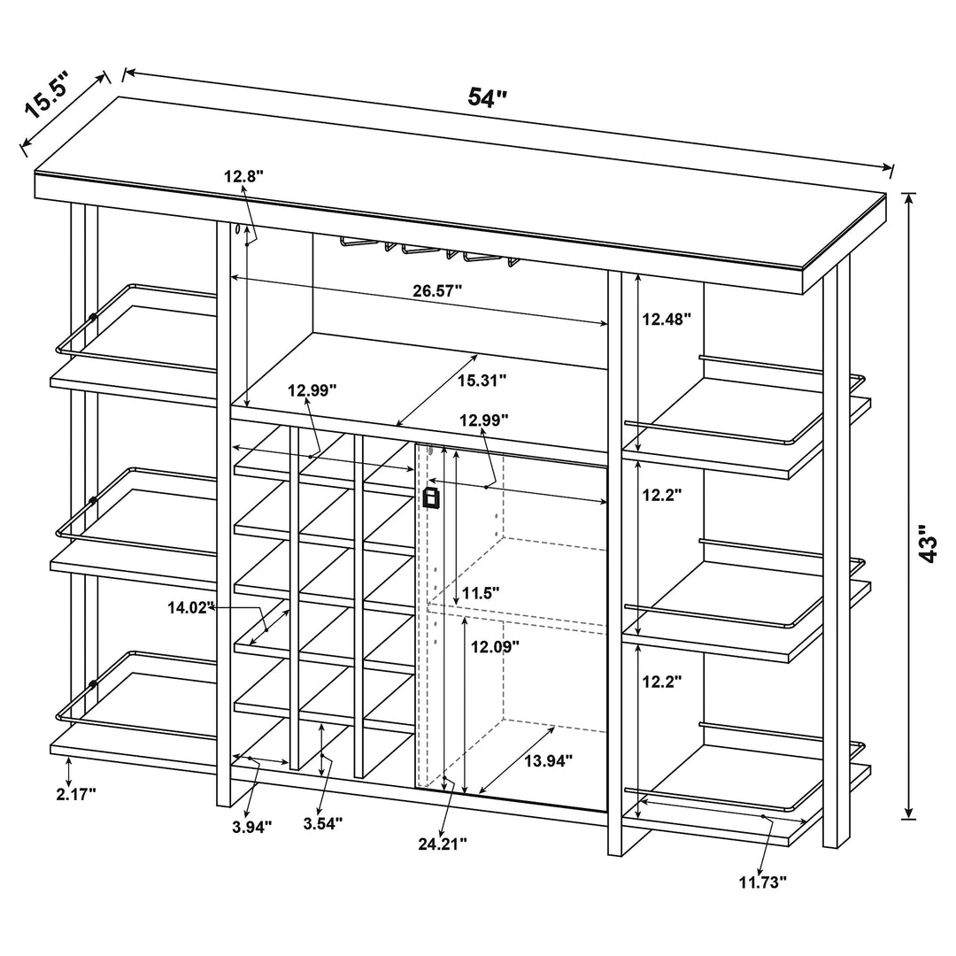 Evelio Bar Unit with Wine Bottle Storage Walnut