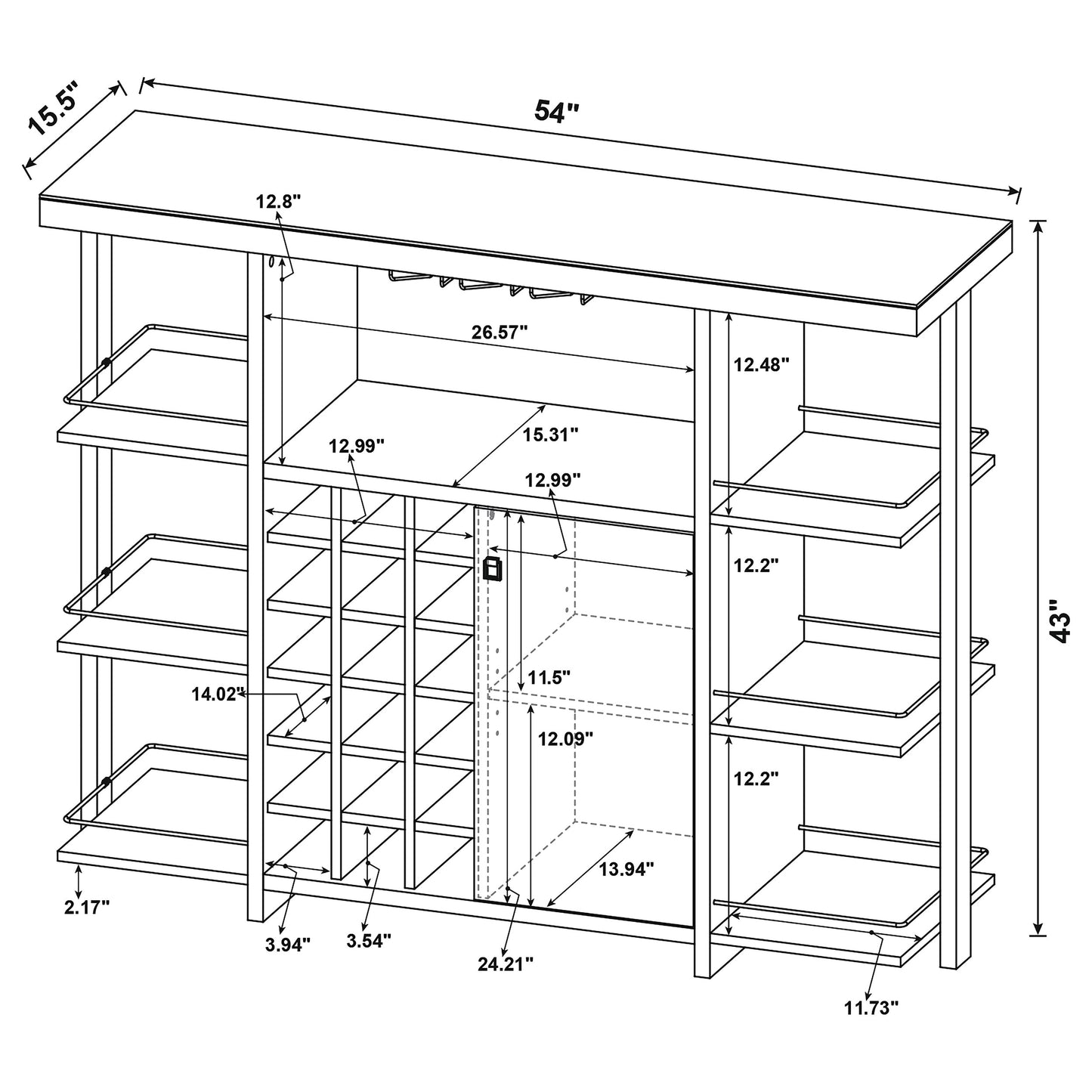 Evelio Bar Unit with Wine Bottle Storage Walnut