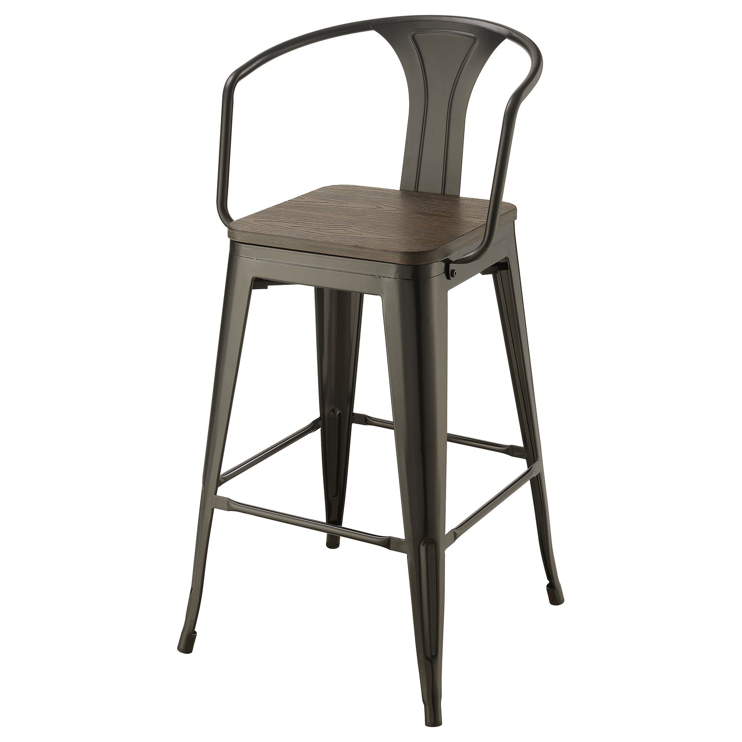 Cavalier Wooden Seat Bar Stools Dark Elm and Matte Black (Set of 2)