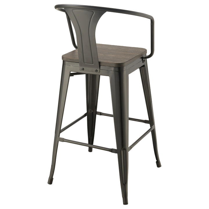 Cavalier Wooden Seat Bar Stools Dark Elm and Matte Black (Set of 2)