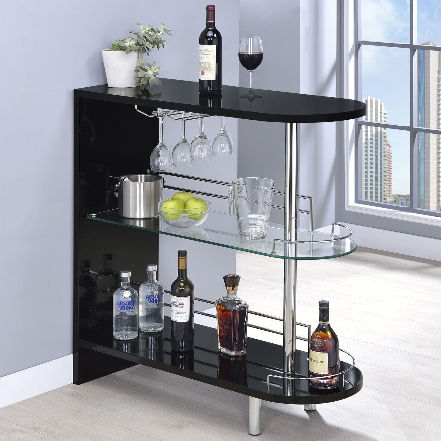 Adolfo 3-tier Bar Table Glossy Black and Clear