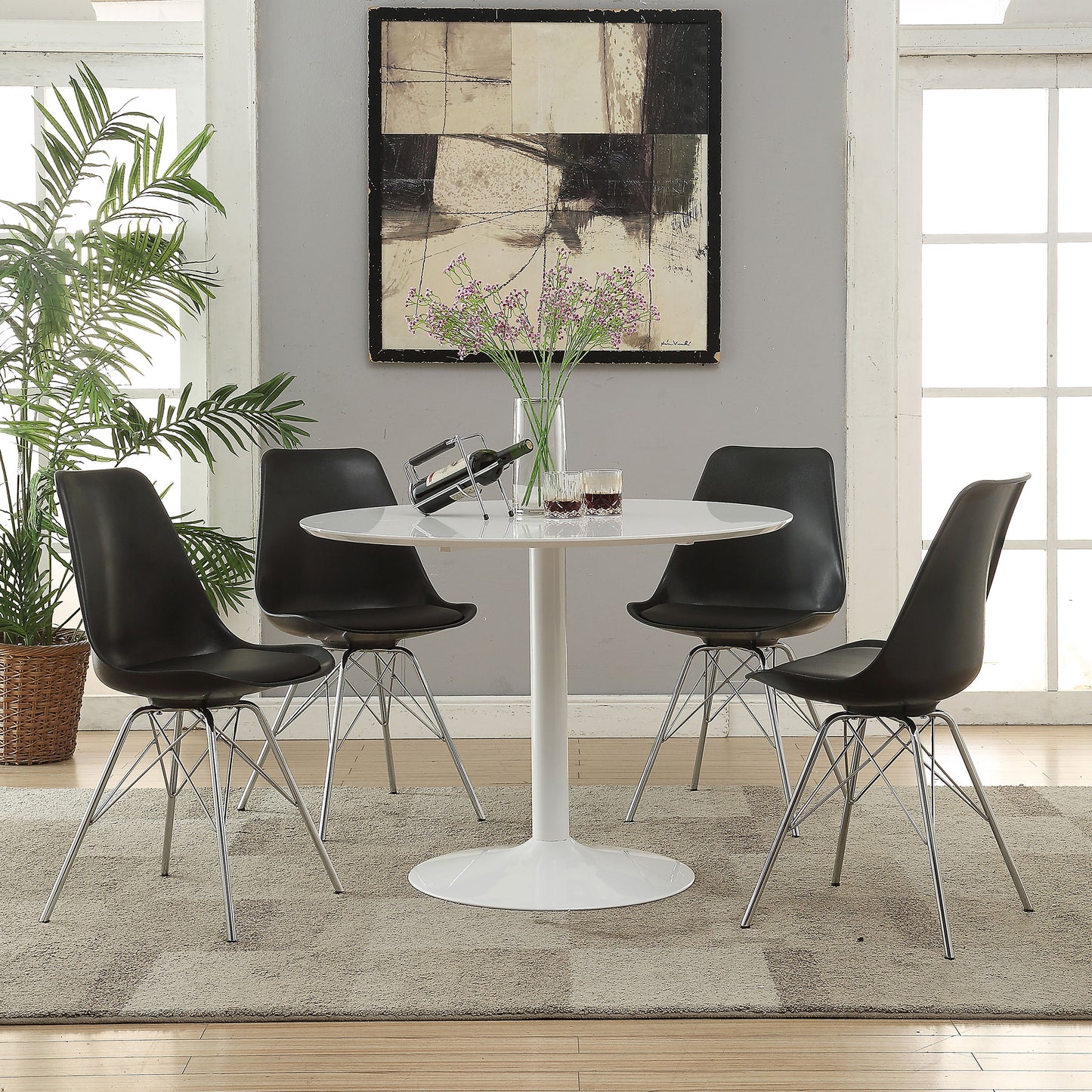 Juniper Armless Dining Chairs Black and Chrome (Set of 2)