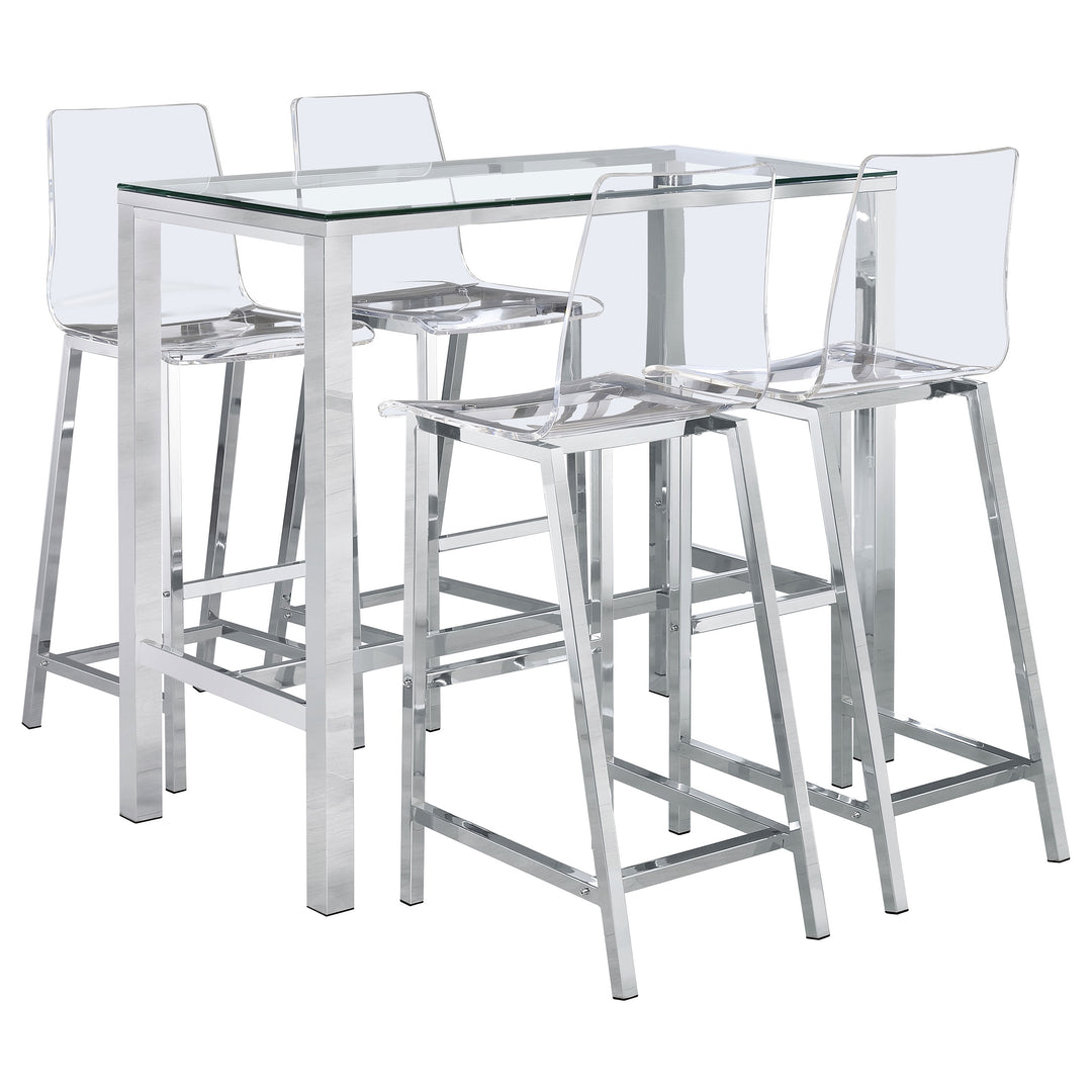 Tolbert 5-piece Bar Set with Acrylic Chairs Clear and Chrome