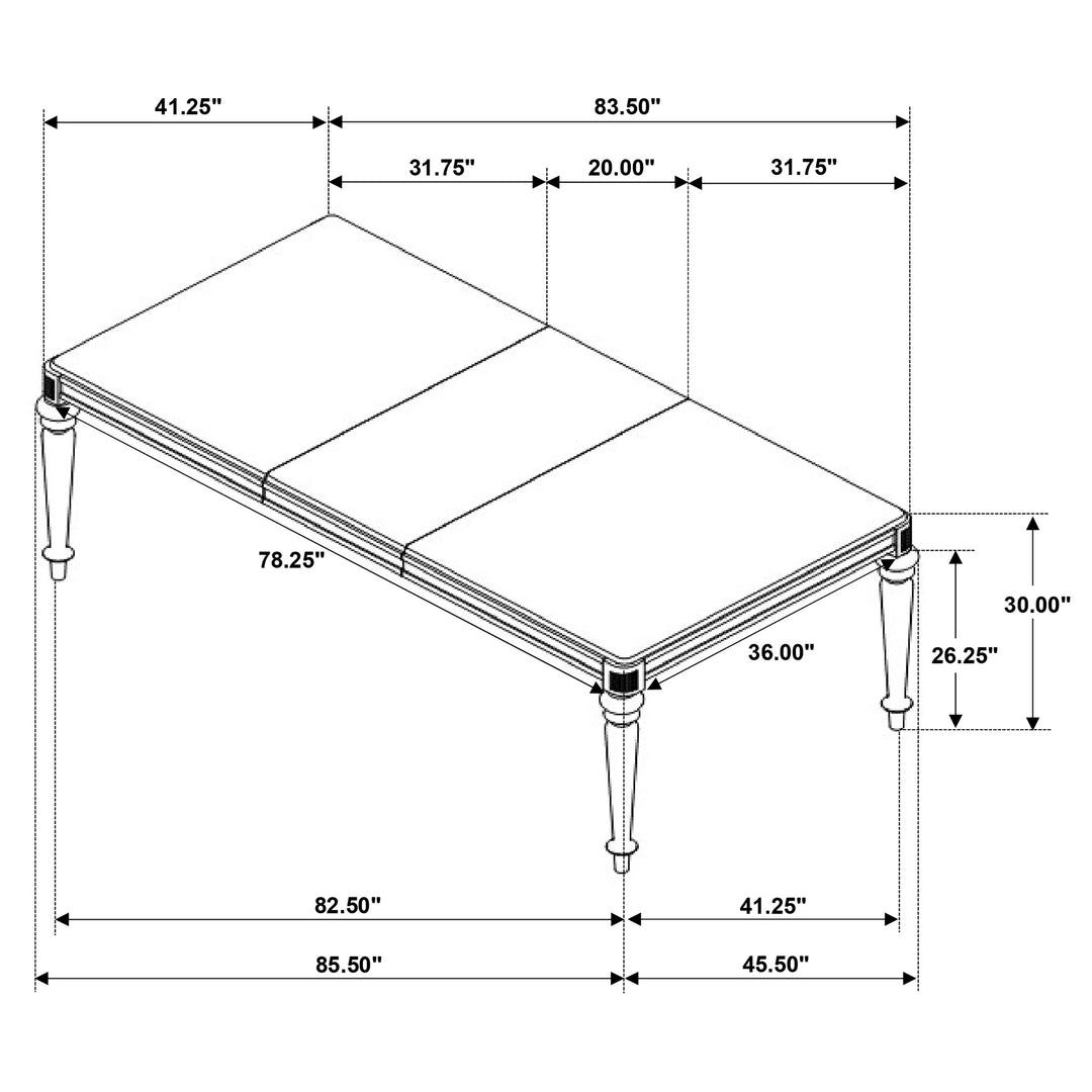 Bling Game Rectangular Dining Table with Leaf Metallic Platinum