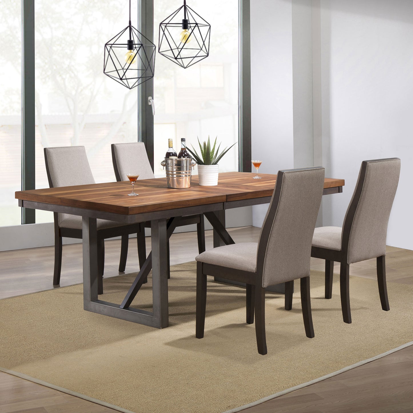 Spring Creek 5-piece Dining Room Set Natural Walnut and Taupe