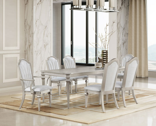 Evangeline 7-piece Dining Table Set with Extension Leaf Ivory and Silver Oak