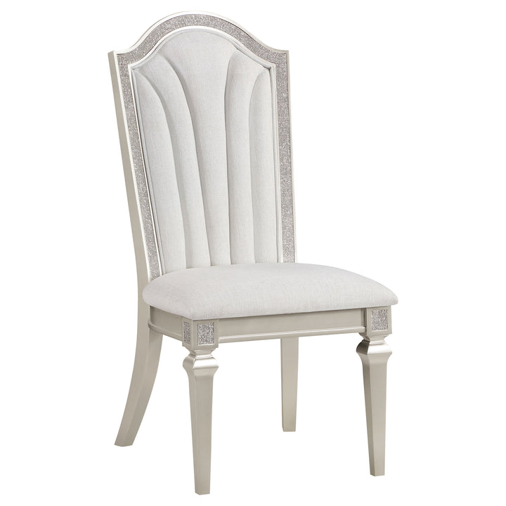 Evangeline Upholstered Dining Side Chair with Faux Diamond Trim Ivory and Silver Oak (Set of 2)