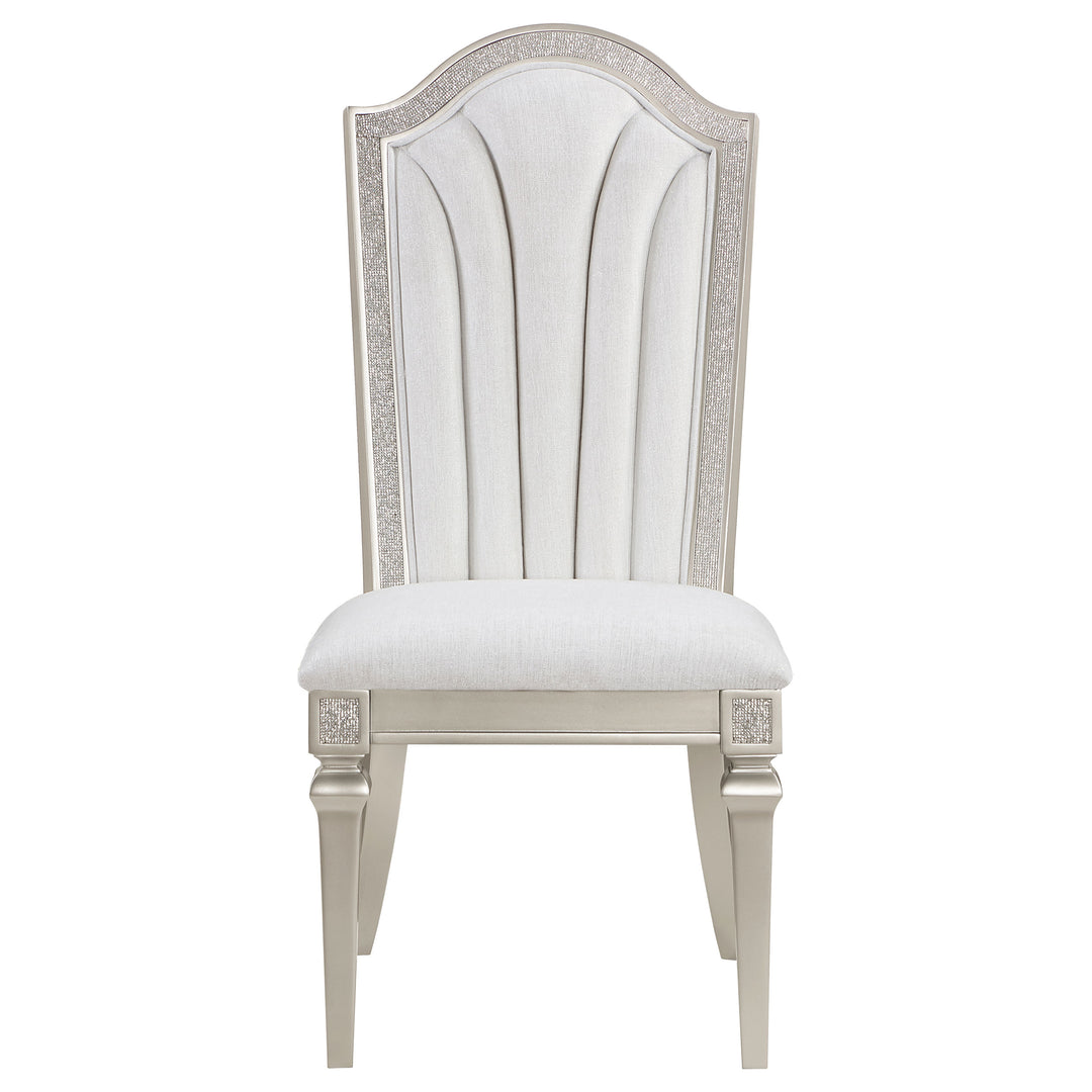 Evangeline Upholstered Dining Side Chair with Faux Diamond Trim Ivory and Silver Oak (Set of 2)