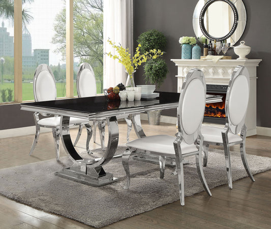 Antoine 5-piece Rectangular Dining Set Creamy White and Chrome