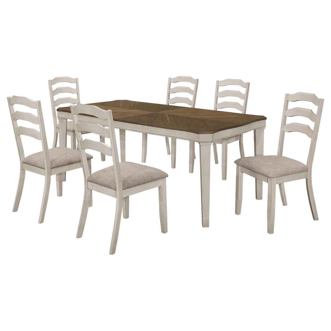 Ronnie 7-piece Starburst Dining Table Set Khaki and Rustic Cream