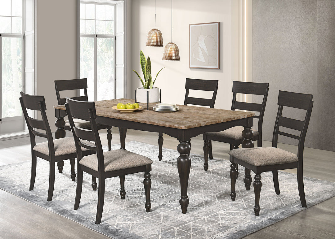 Bridget 7-piece Rectangular Dining Set Brown Brushed and Charcoal Sandthrough