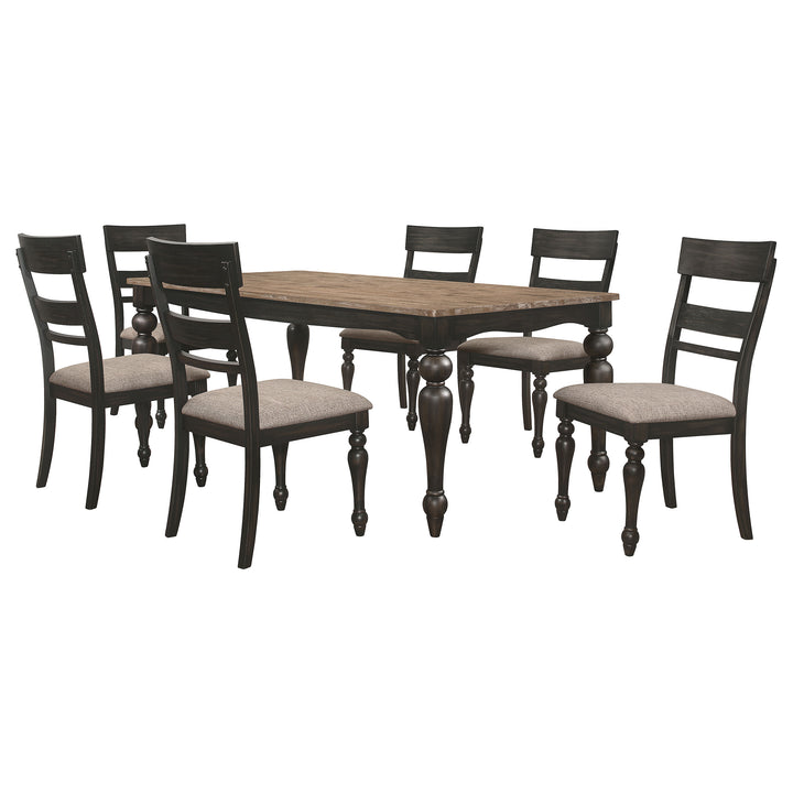 Bridget 7-piece Rectangular Dining Set Brown Brushed and Charcoal Sandthrough