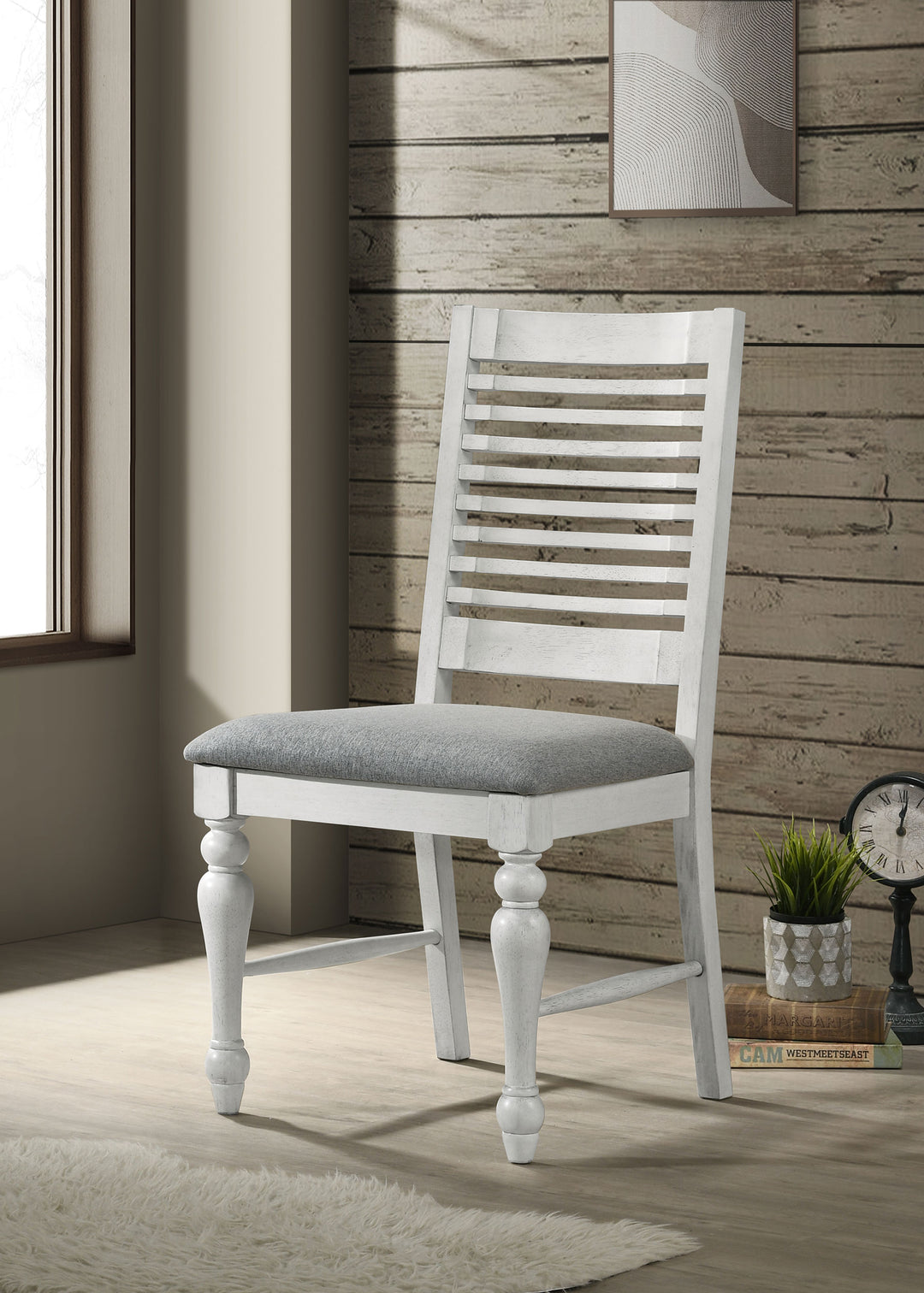 Aventine Ladder Back Dining Side Chair with Upholstered Seat Vintage Chalk and Grey (Set of 2)