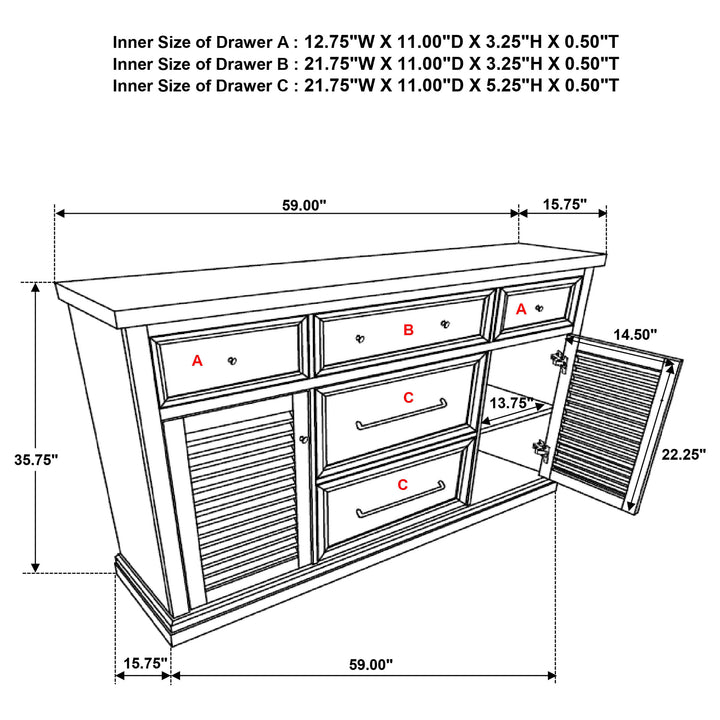 Aventine 5-drawer Dining Sideboard Buffet Cabinet with Cabinet Charcoal and Vintage Chalk