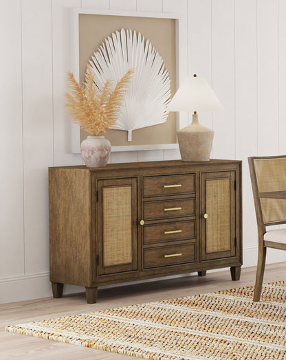 Matisse 4-drawer Dining Sideboard Buffet Cabinet with Rattan Cabinet Doors Brown