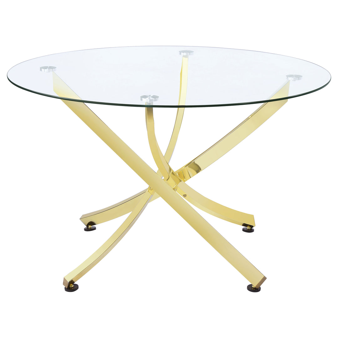 Beckham Round Dining Table Brass and Clear