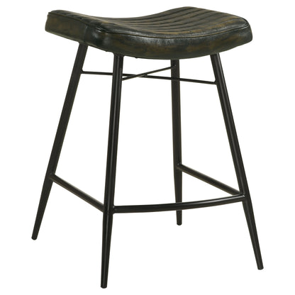 Bayu Leather Upholstered Saddle Seat Backless Counter Height Stool Antique Espresso and Black (Set of 2)