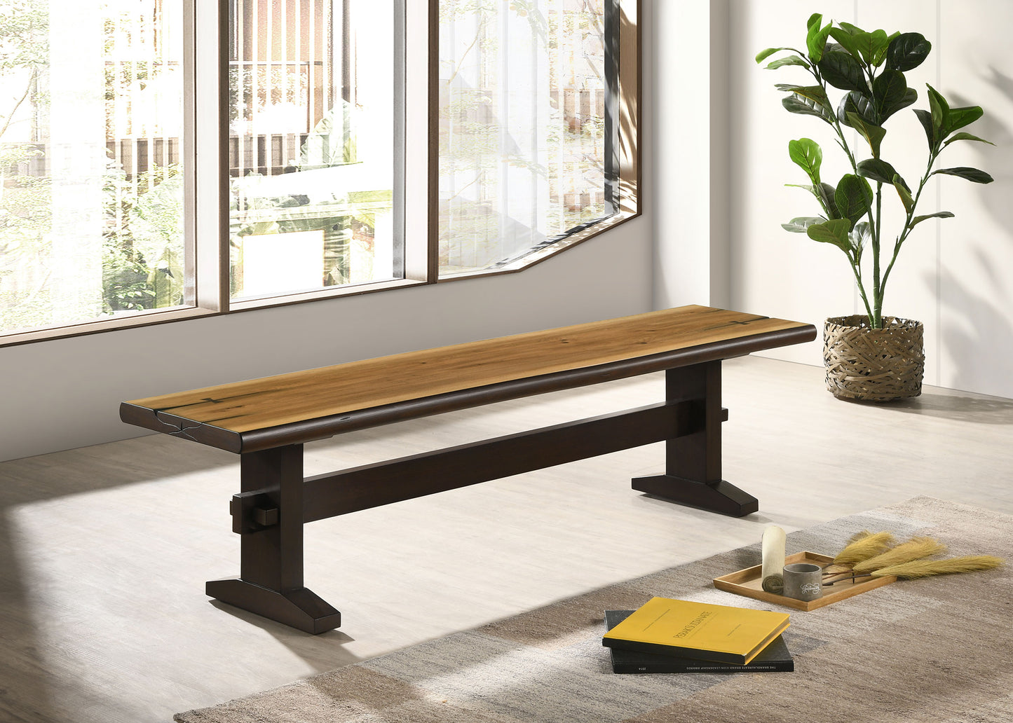 Bexley Trestle Bench Natural Honey and Espresso