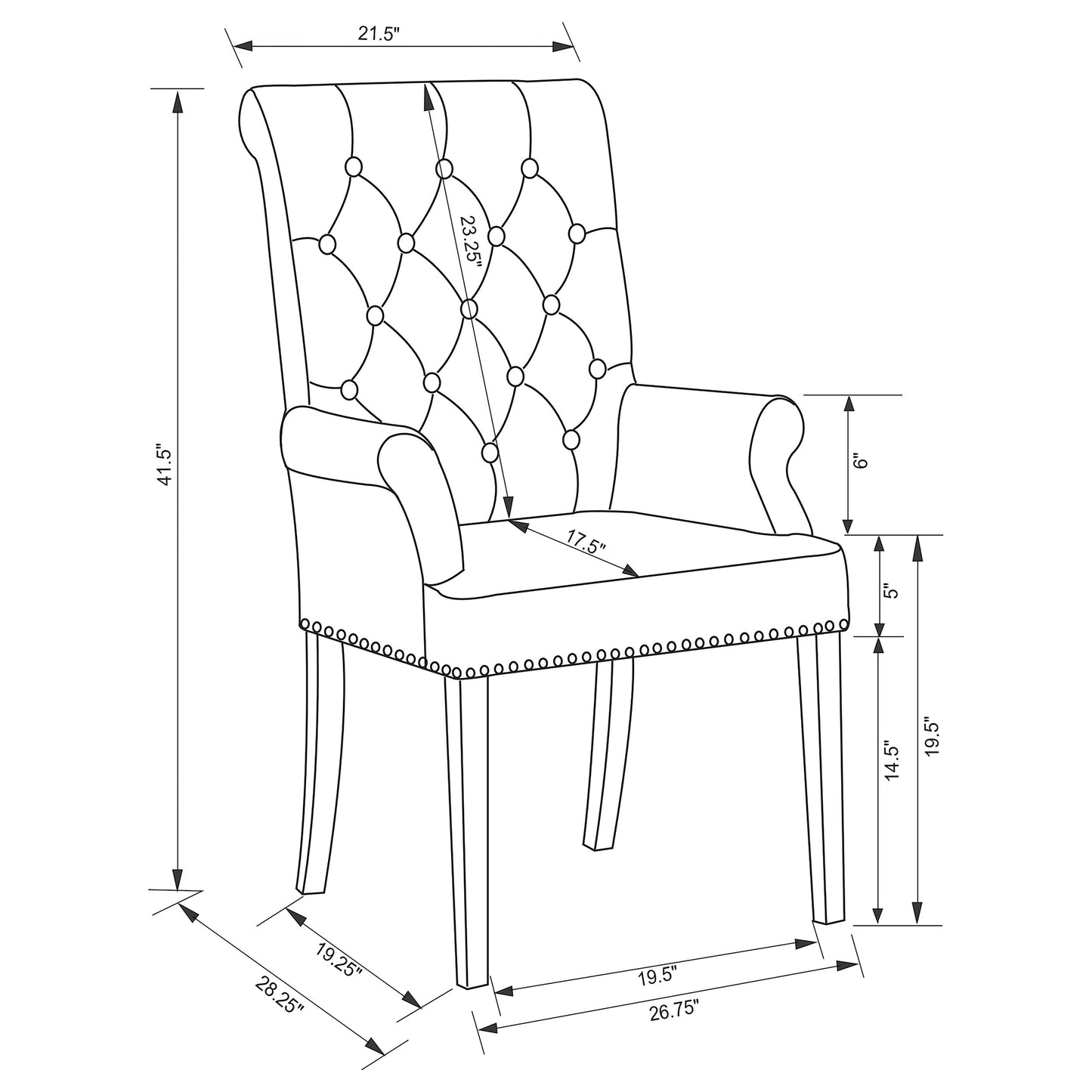 Alana Upholstered Tufted Arm Chair with Nailhead Trim