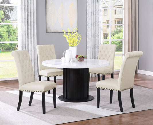 Sherry 5-piece Round Dining Set with Beige Fabric Chairs