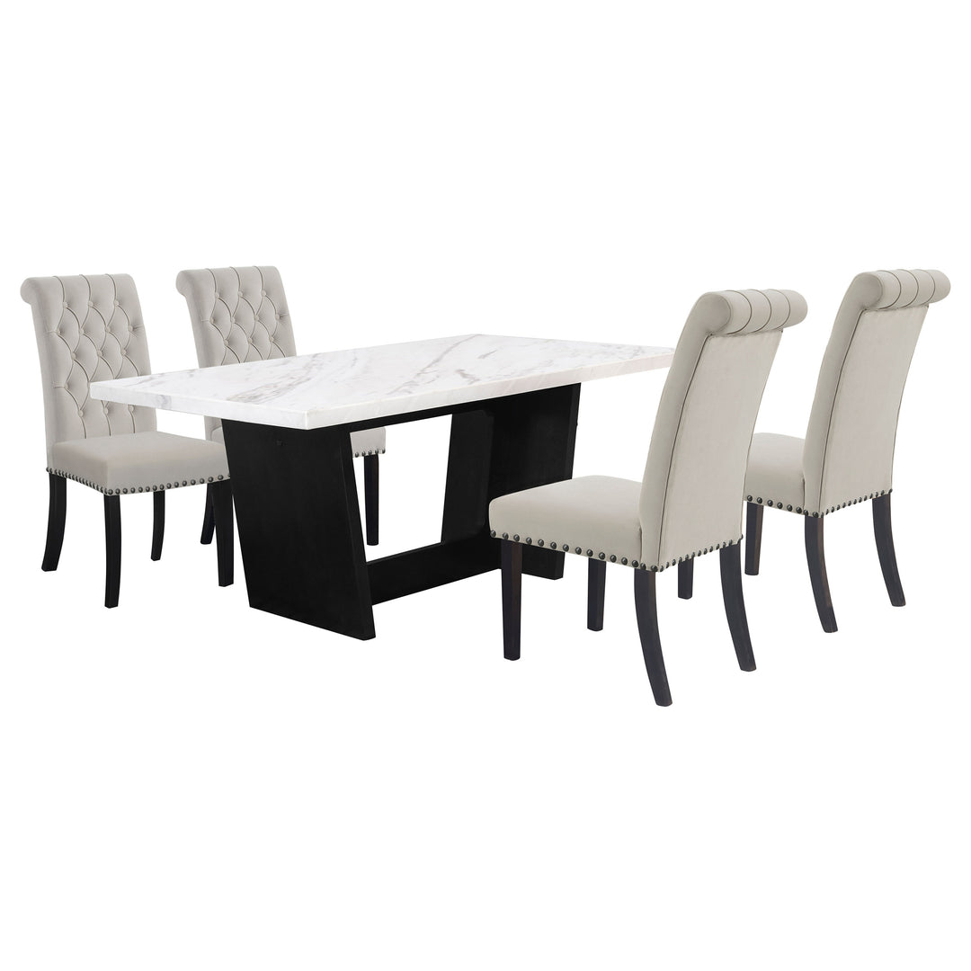 Sherry 5-piece Rectangular Marble Top Dining Set Sand and White