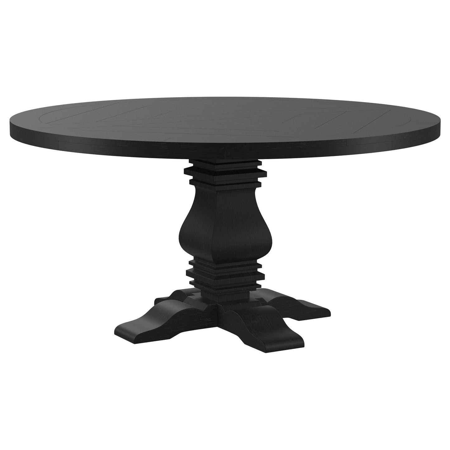 Florence Round Pedestal Dining Table with Planked Wood Top Antique Black