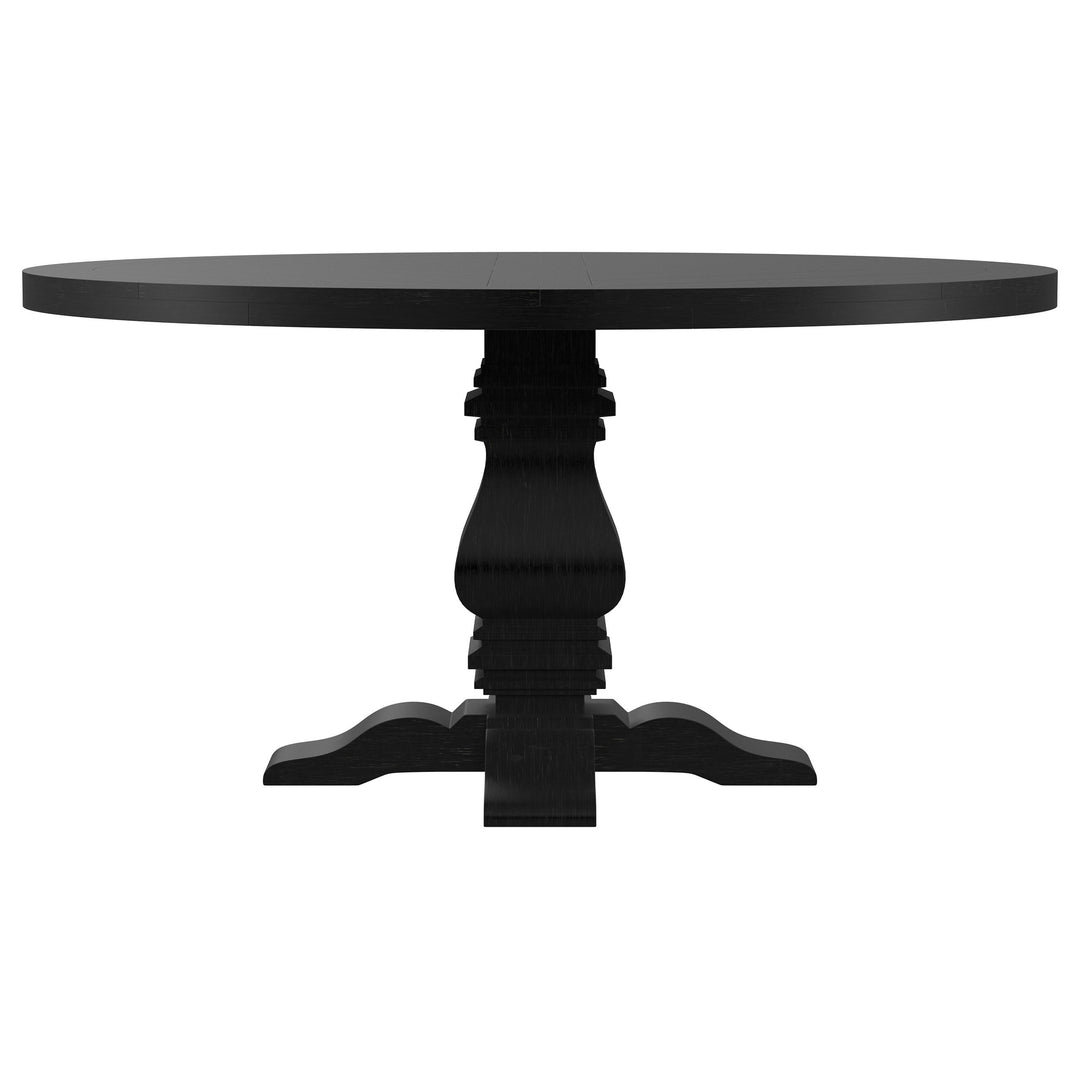 Florence Round Pedestal Dining Table with Planked Wood Top Antique Black