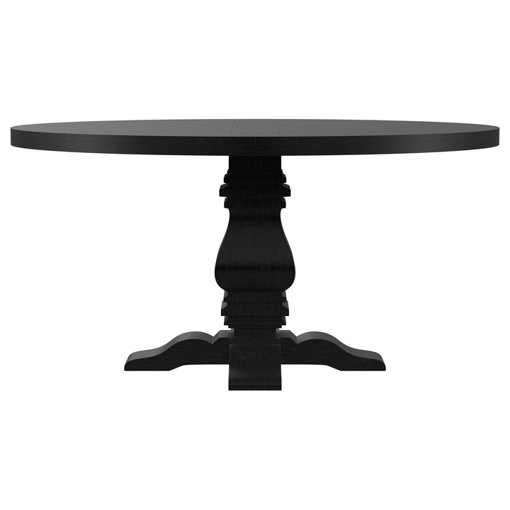 Florence Round Pedestal Dining Table with Planked Wood Top Antique Black