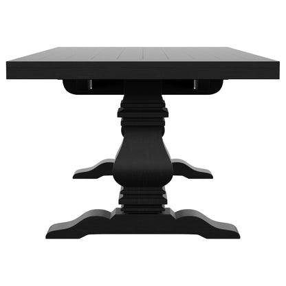 Florence Rectangular Pedestal Dining Table with Planked Wood Top Antique Black