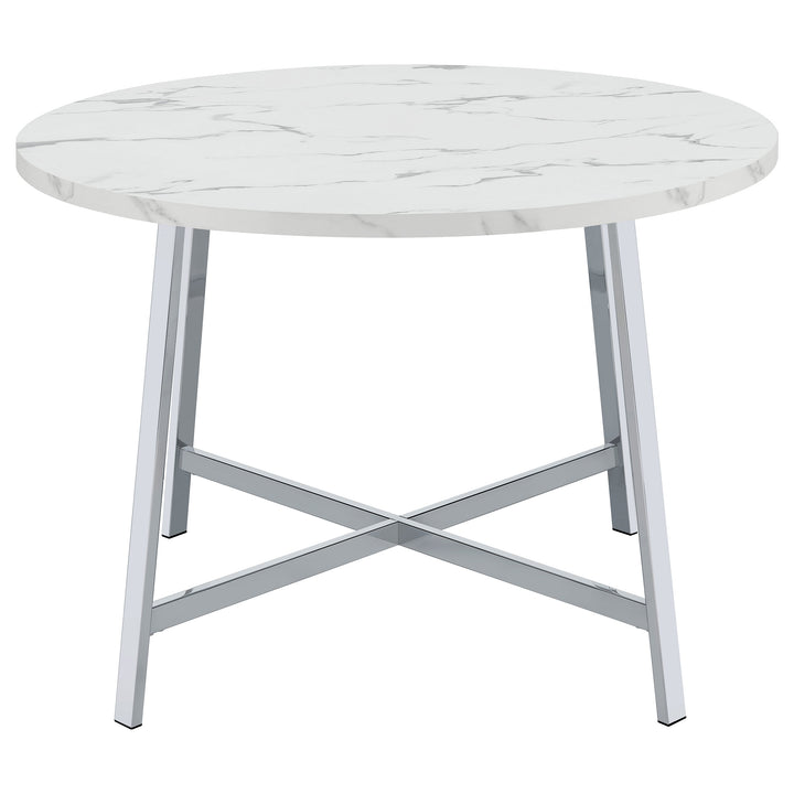 Alcott Round Faux Carrara Marble Top Dining Table Chrome