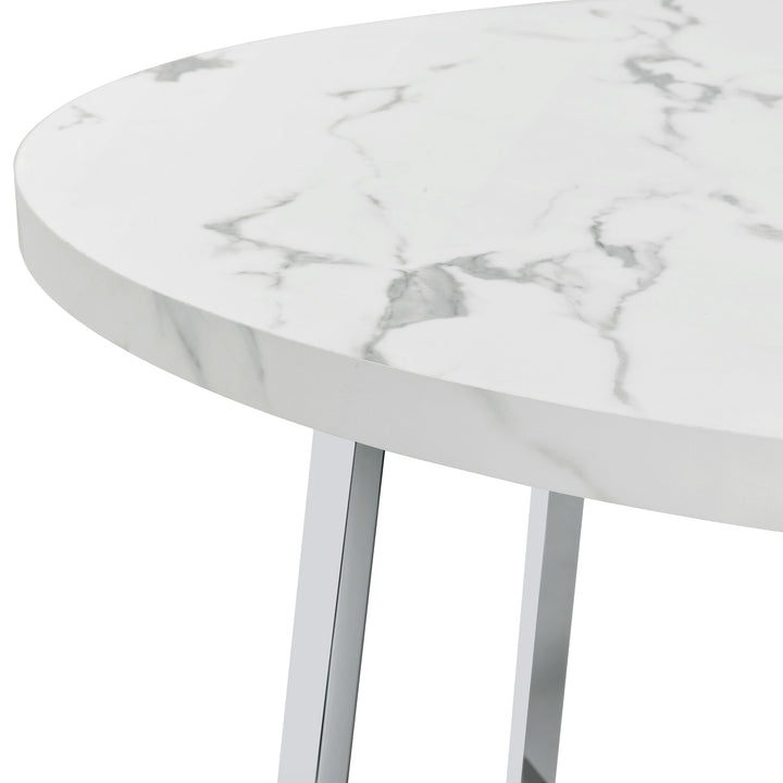 Alcott Round Faux Carrara Marble Top Dining Table Chrome