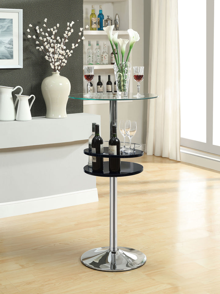 Gianella Glass Top Bar Table with Wine Storage Black and Chrome