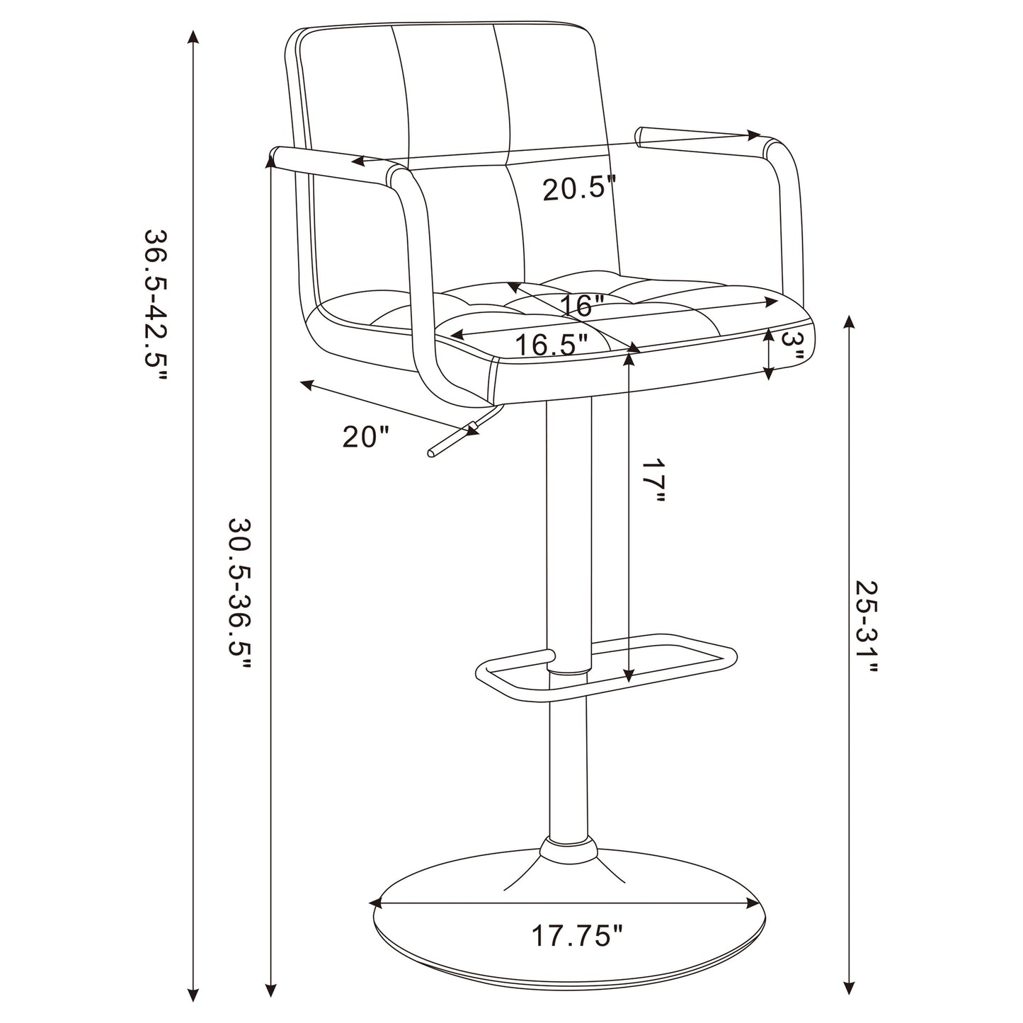 Palomar Adjustable Height Bar Stool White and Chrome