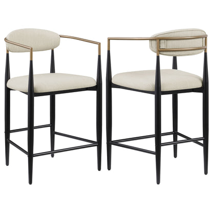 Tina Metal Counter Height Bar Stool with Upholstered Back and Seat Beige (Set of 2)