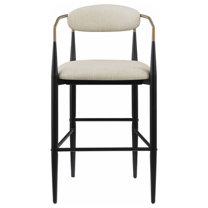 Tina Metal Pub Height Bar Stool with Upholstered Back and Seat Beige (Set of 2)