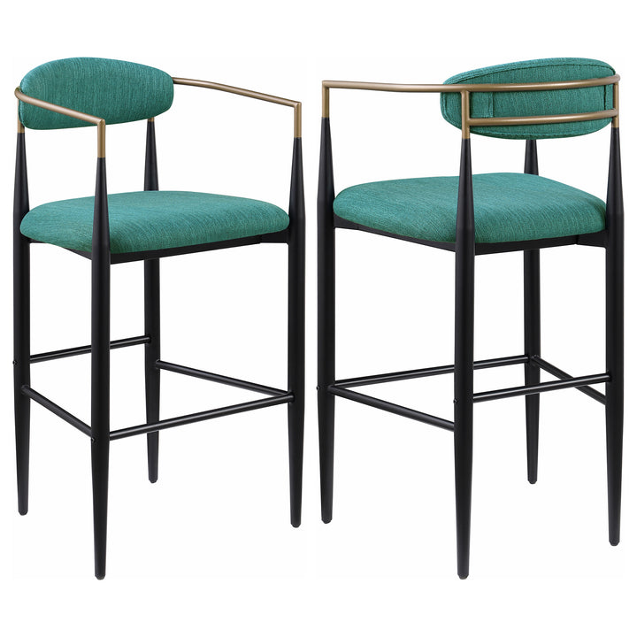 Tina Metal Pub Height Bar Stool with Upholstered Back and Seat Green (Set of 2)