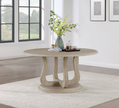 Trofello Round Dining Table with Curved Pedestal Base White Washed