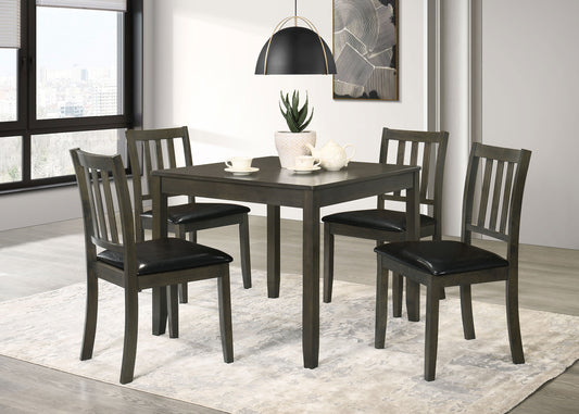 Parkwood 5-piece Dining Set with Square Table and Slat Back Side Chairs Charcoal Grey and Black