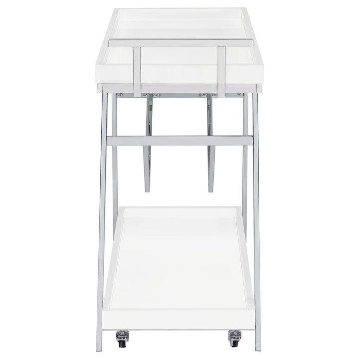 Kinney 2-tier Bar Cart with Storage Drawer White High Gloss and Chrome