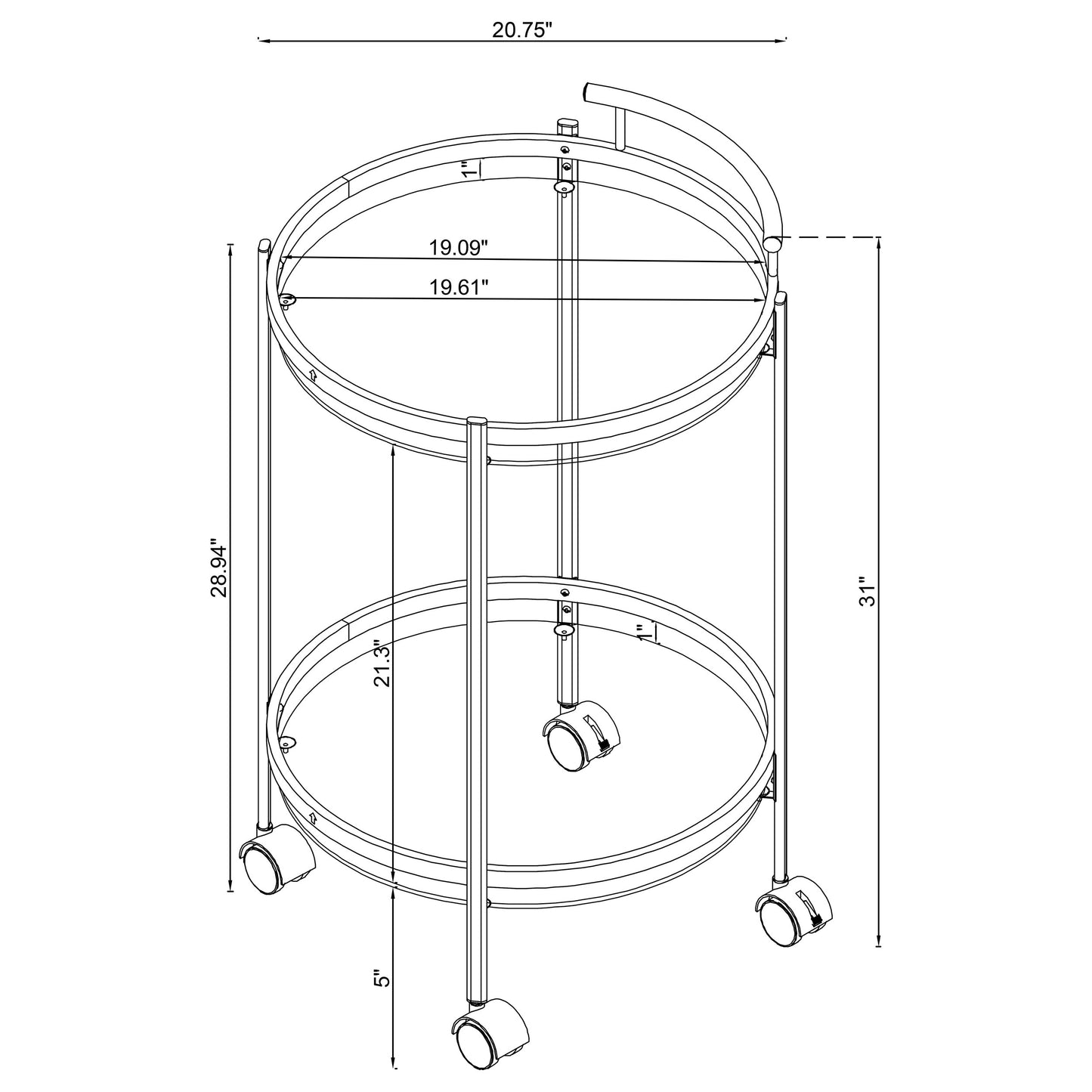 Chrissy 2-tier Round Glass Bar Cart Chrome