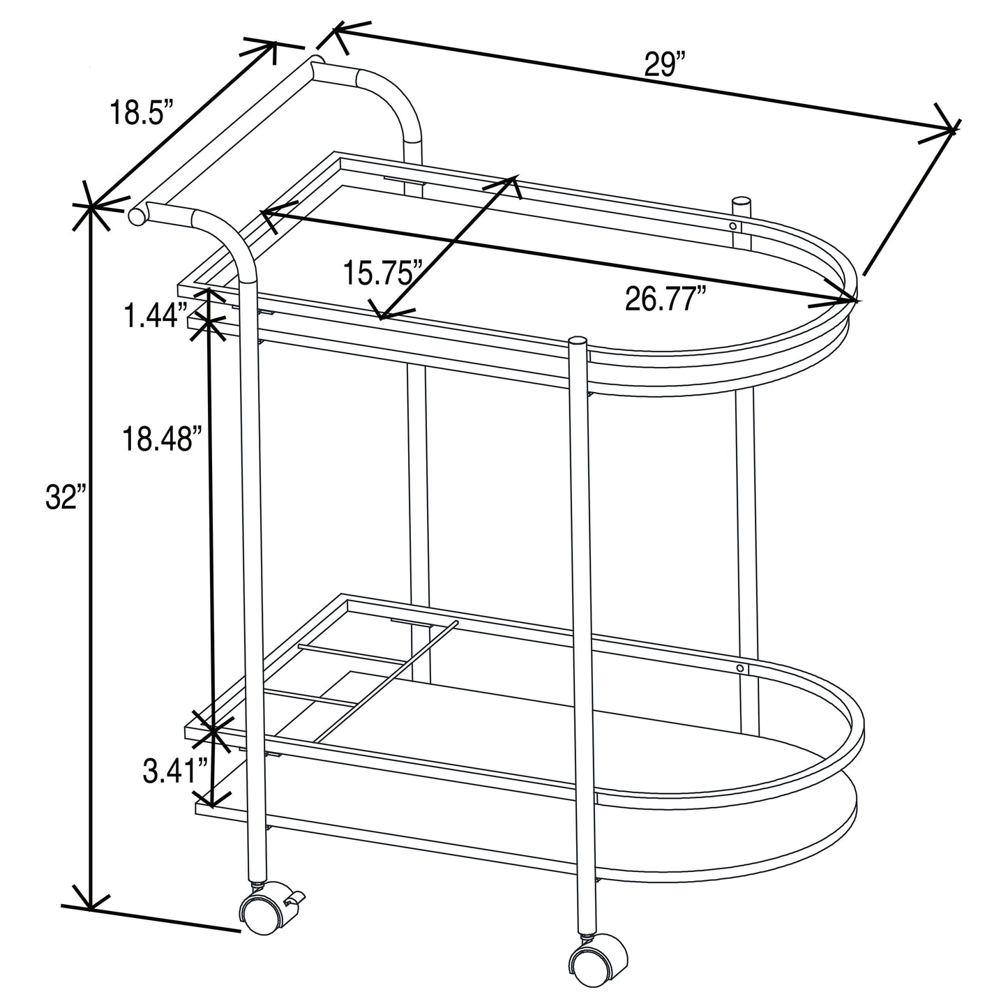 Desiree 2-tier Bar Cart with Casters Gold