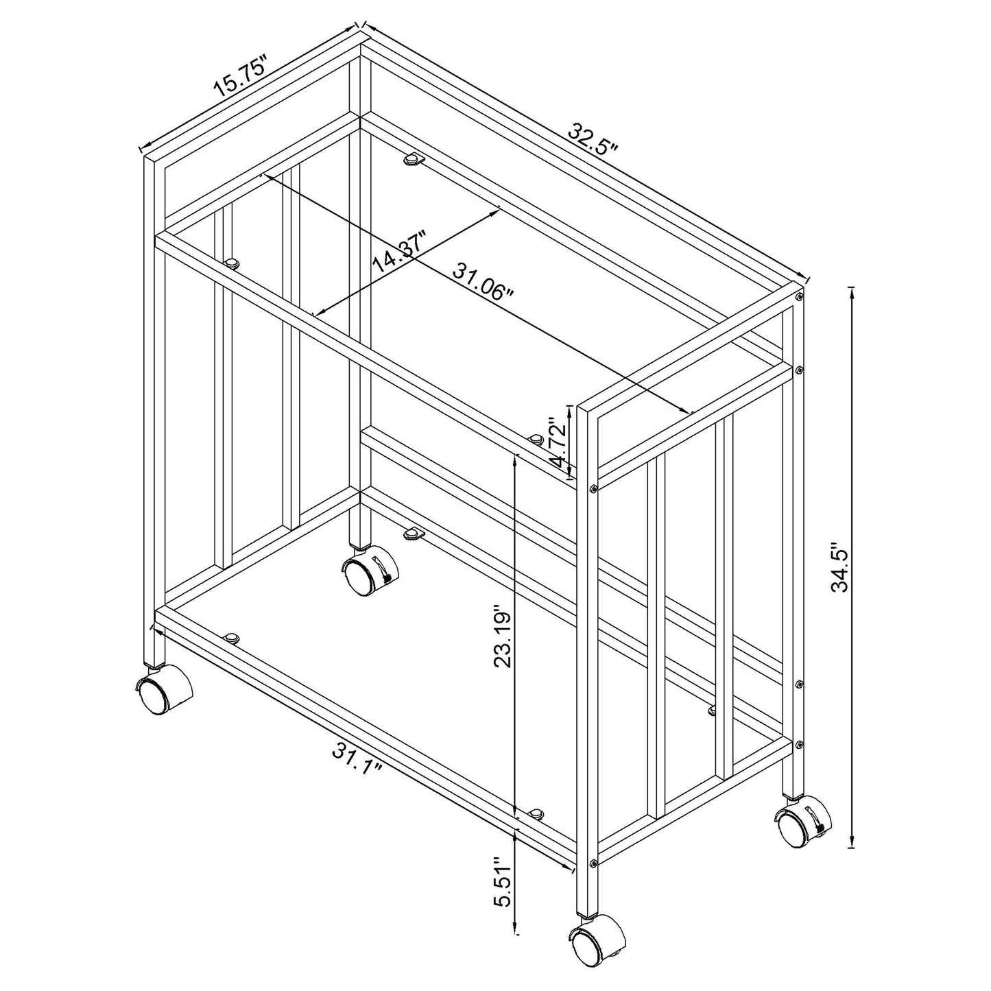 Cara Rectangular Glass Bar Cart Chrome