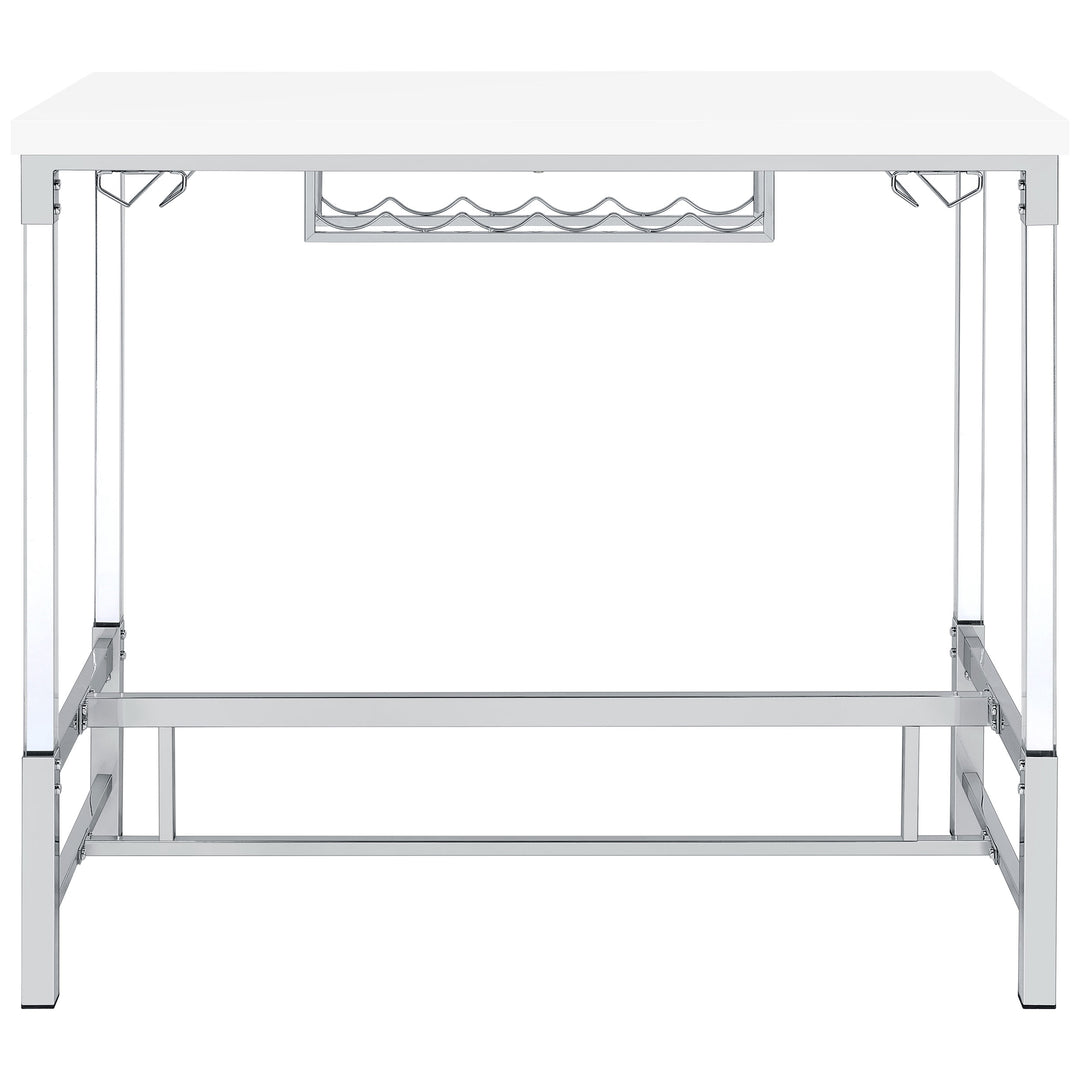 Norcrest Pub Height Bar Table with Acrylic Legs and Wine Storage White High Gloss