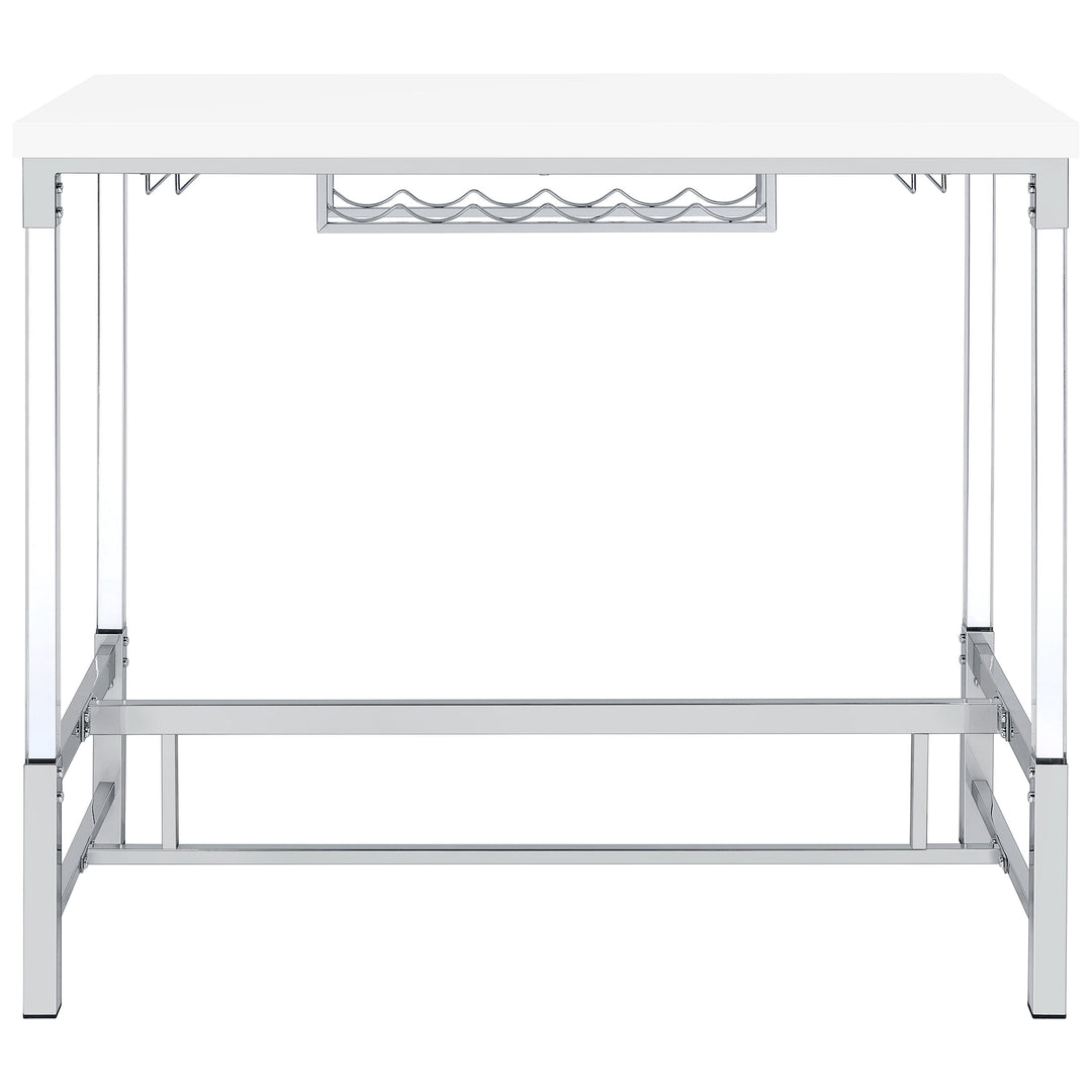 Norcrest Pub Height Bar Table with Acrylic Legs and Wine Storage White High Gloss