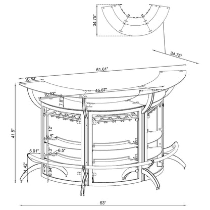 Dallas 2-shelf Curved Home Bar White and Frosted Glass (Set of 3)