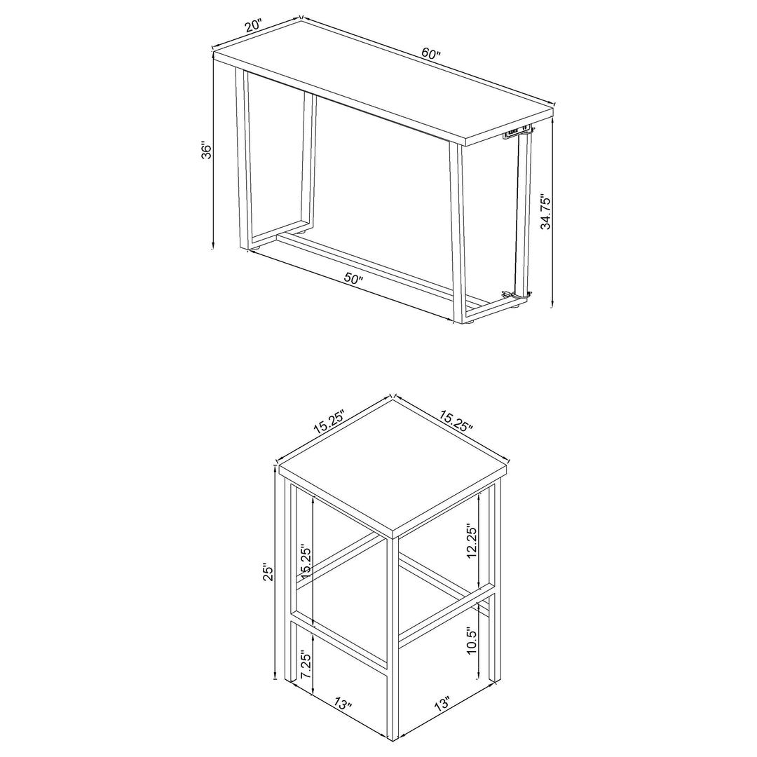 Marmot 4-piece Rectangular Counter Height Set White Marble and Chrome