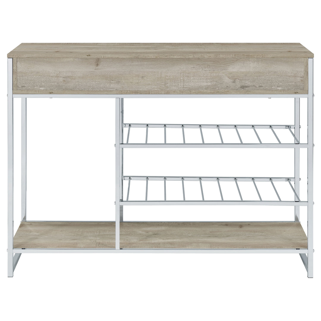 Melrose 2-shelf Wine Cabinet with 2 Drawers Gray Washed Oak and Chrome